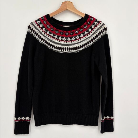 Talbots Fair Isle Wool Blend Sweater, XS, Red Black Nordic Classic Old Money - Picture 1 of 8